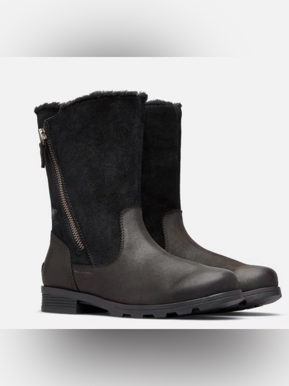 Women's Sorrel Emilie Black Mid-Calf Leather & Suede Zip Boots